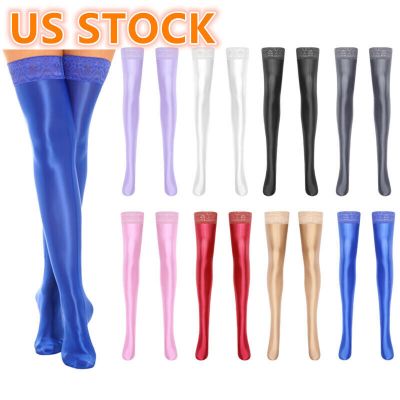 US Women Oil Glossy Socks Tights High Long Socks Over Knee High Teddy Pantyhose